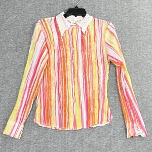 Cache VTG Women’s SMALL Crinkled Texture Button Up Shirt Blouse Bright Colorful